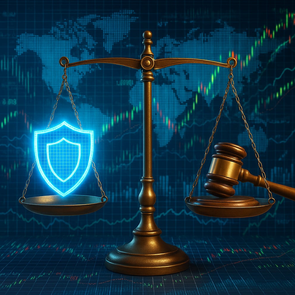https://534183.fs1.hubspotusercontent-na1.net/hubfs/534183/AI-Generated%20Media/Images/A%20balanced%20scale%20with%20a%20glowing%20digital%20shield%20on%20one%20side%20and%20a%20judges%20gavel%20on%20the%20other%20Both%20are%20perfectly%20balanced%20The%20background%20is%20a%20complex%20collage%20of%20financial%20data%20streams%20stock%20charts%20and%20a%20digital%20world%20map.png