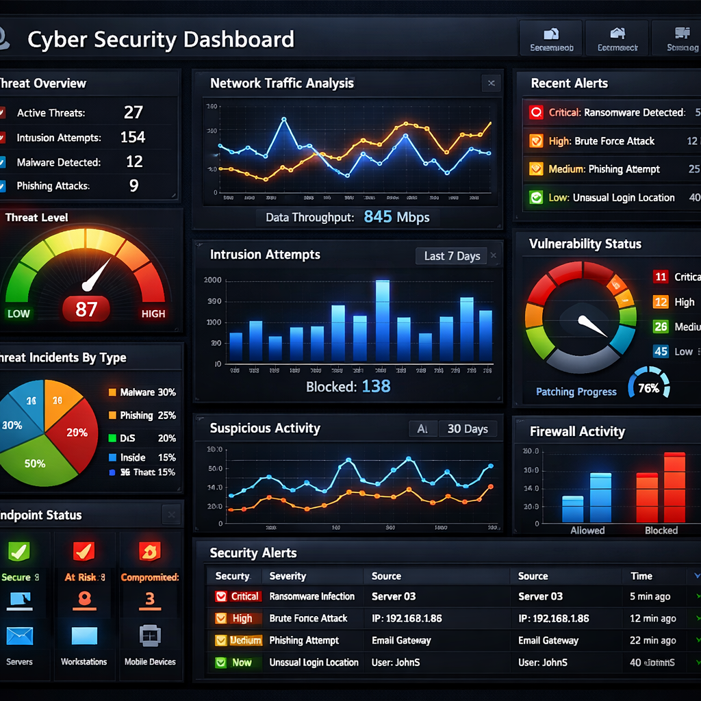 detailed cyber security dashboard showing graphs charts alerts-1